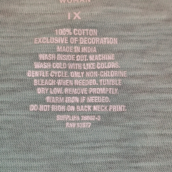 St. John's Bay Mint Green Top With  Navy Floral 3/4 Length Puff Sleeves - Picture 6 of 13